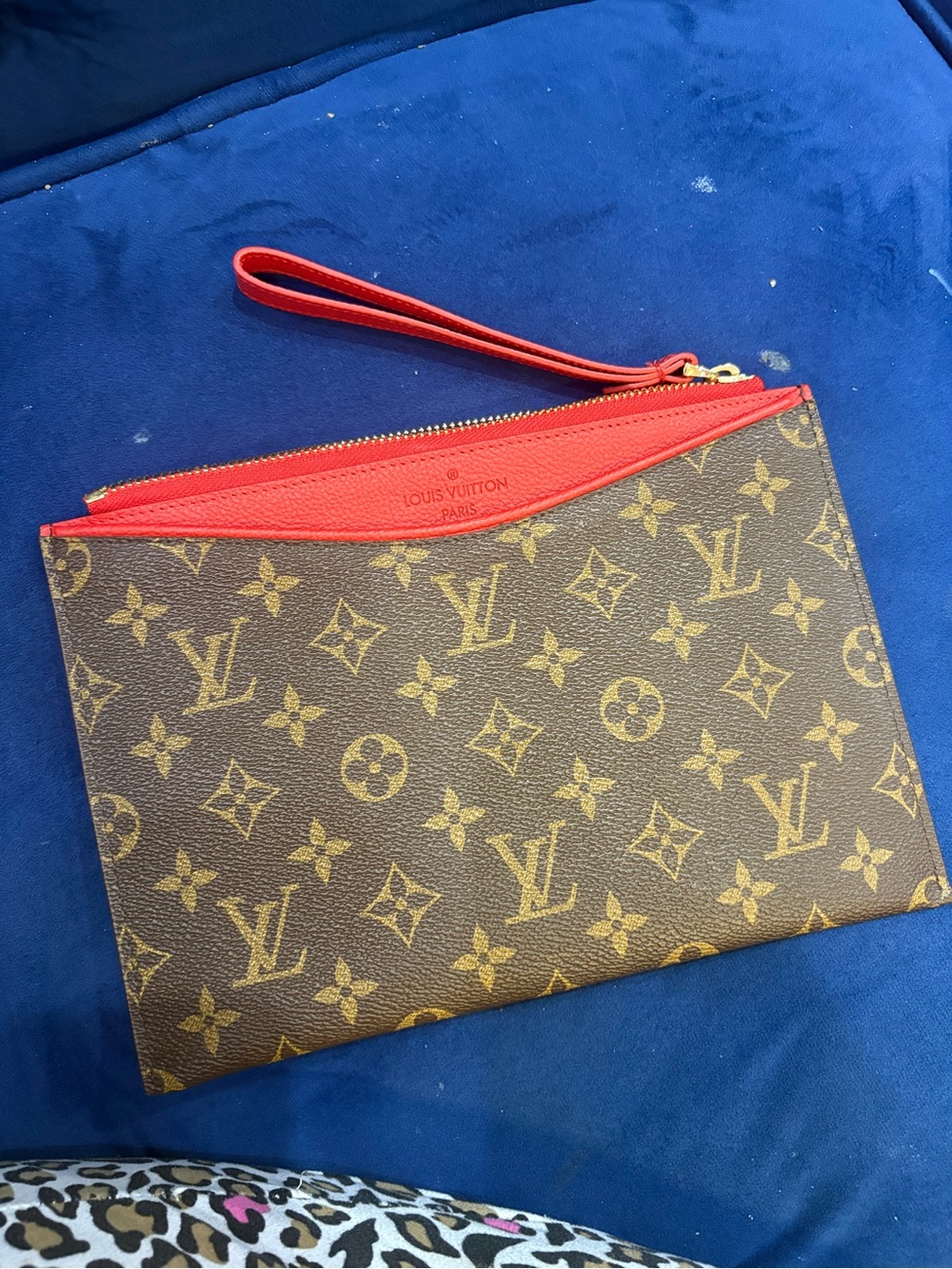 & Other Stories Brown Monogram Toiletry Pouch with Red Trim